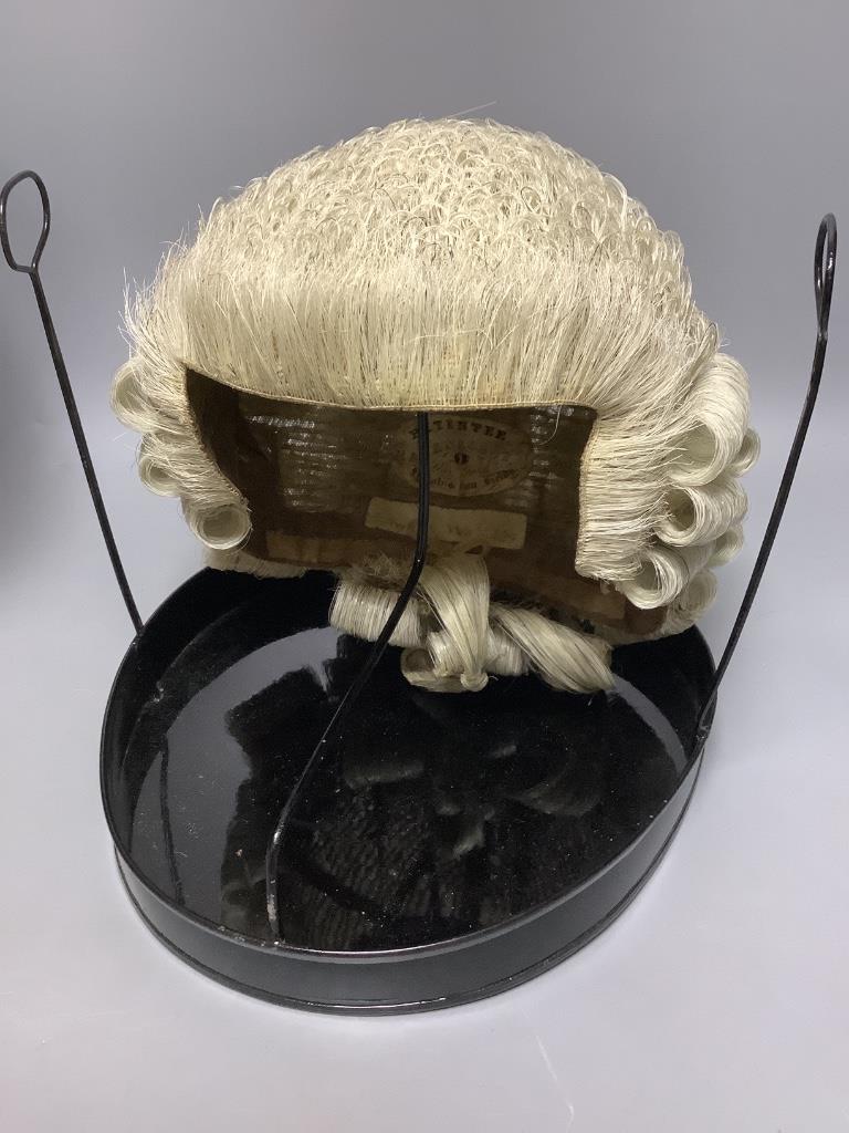 A Ravenscroft barrister's wig, Toleware cased, formerly belonging to Edward Wall esq. (International Court of Justice, The Haig)